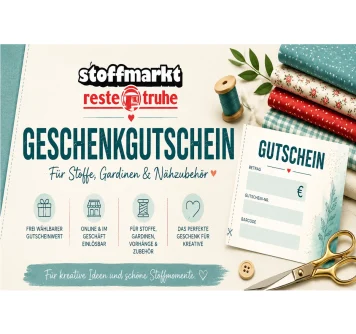 Gutschein für Stoffe, Gardinen und Nähzubehör vom Stoffmarkt Restetruhe in Bielefeld