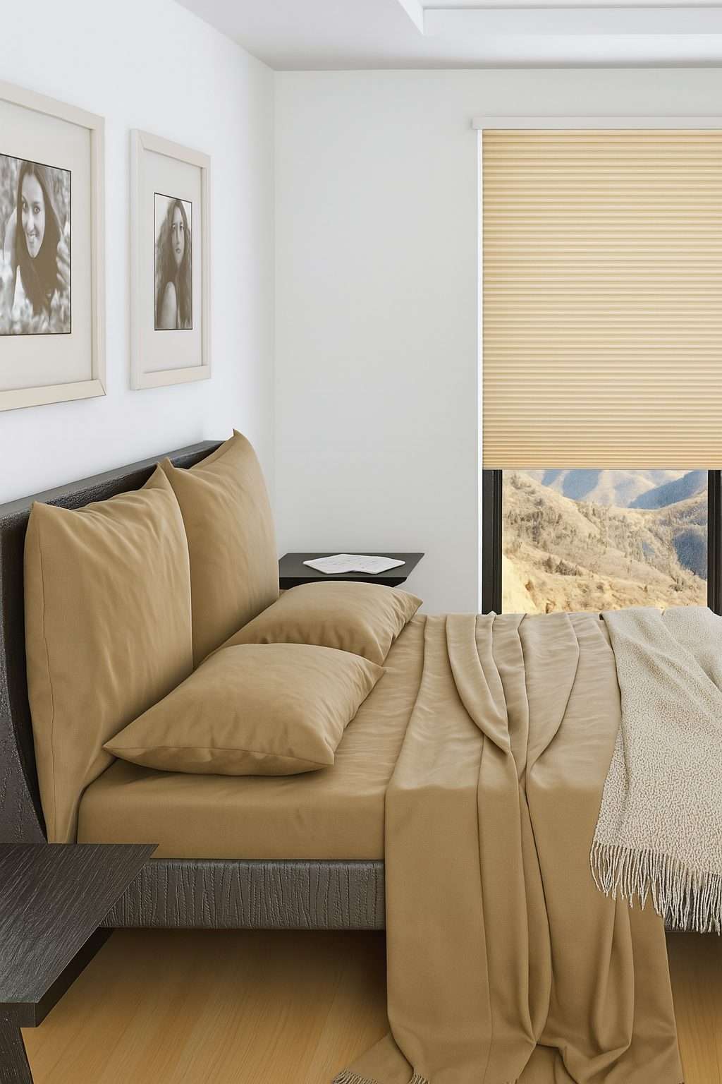 Beiges Plissee im Schlafzimmer