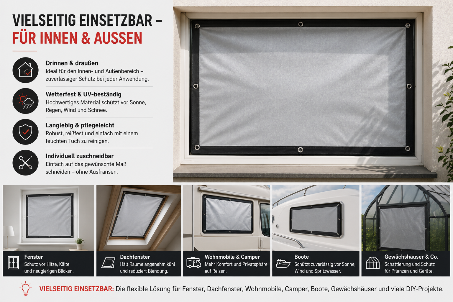 Sonnenschutzstoff am Dachfenster reduziert Hitze und blendendes Licht