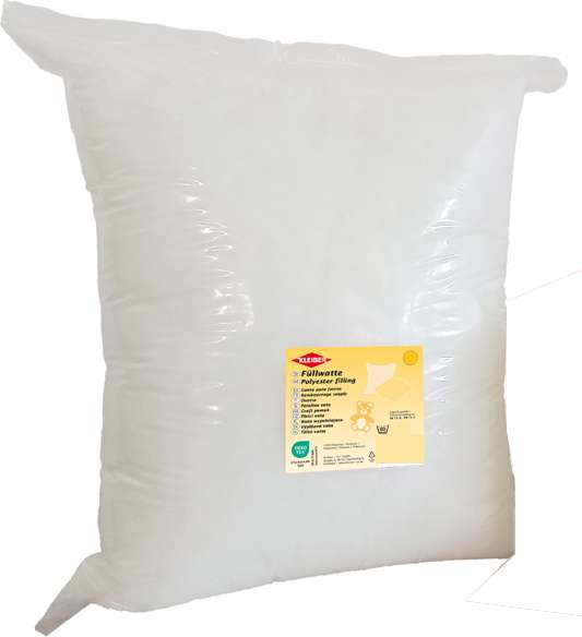 transparent verpackter Beutel filigraner, weißer Füllwatte (Kleiber Bastelwatte), ideal zum Befüllen von Kissen, Puppen und Stofftieren