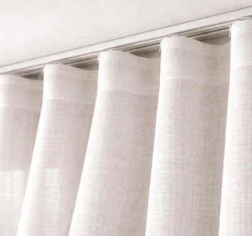 Gardine mit Wellenband nach Maß aus leinenhaftem halbtransparentem Store für Vorhangschiene mit eleganter Wellenoptik