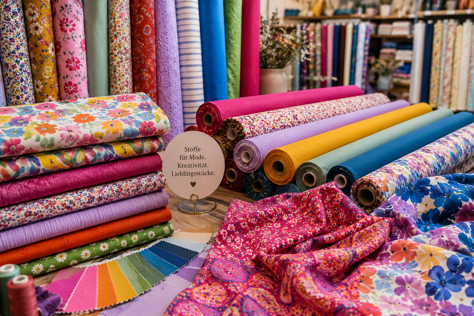 Bunte Stoffrollen und Stoffstapel in Bielefeld